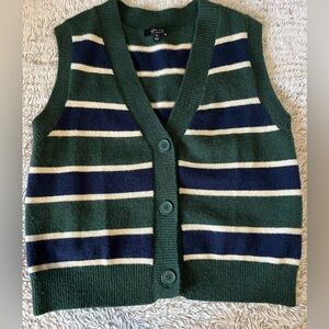 Striped V-Neck Sweater Vest in Green and Navy
